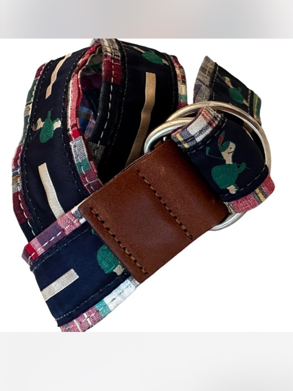 Plaid Fabric Golf Belt with Golfing Turtles